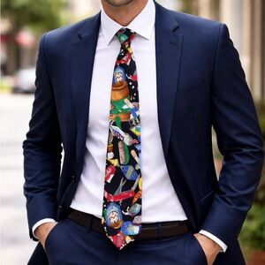 Vintage Silk Tie 1991 Nicole Miller Men's Travel Essentials Kit Novelty Pop Art